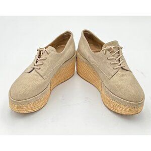 Stuart‎ Weitzman Platform Oxford Shoes Beige Canvas Jute-Wrapped Sole MSRP $395